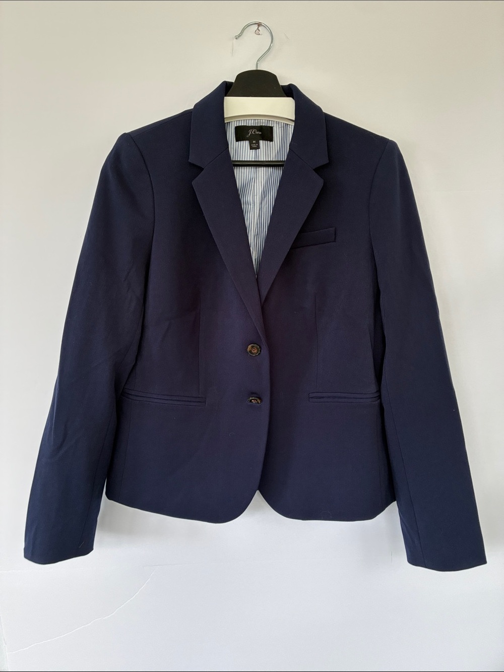 J. Crew Classic Navy Blue 2-Button Striped Interior Blazer Suit Jacket Medium